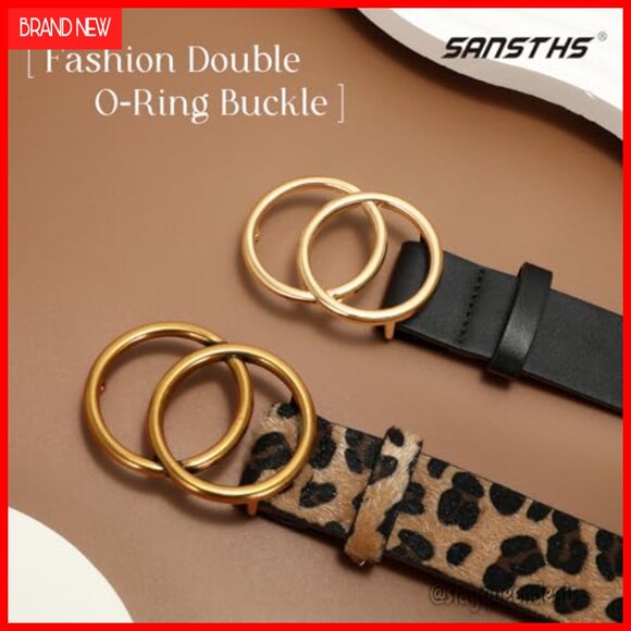 Women\'s Faux Leather Double O Ring Buckle Belt Set - 2 Pack